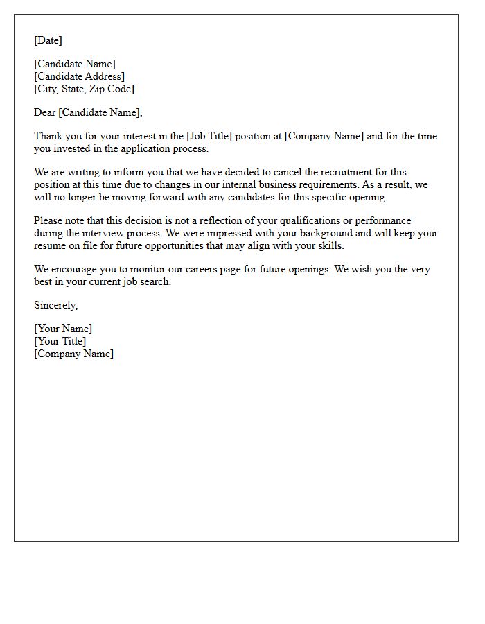 Corporate Rejection Letter for Cancelled Open Position