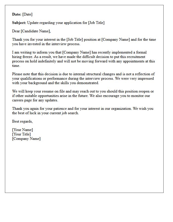 Standard Hiring Freeze Implementation Rejection Letter