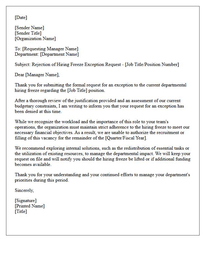 Departmental Hiring Freeze Exception Rejection Letter