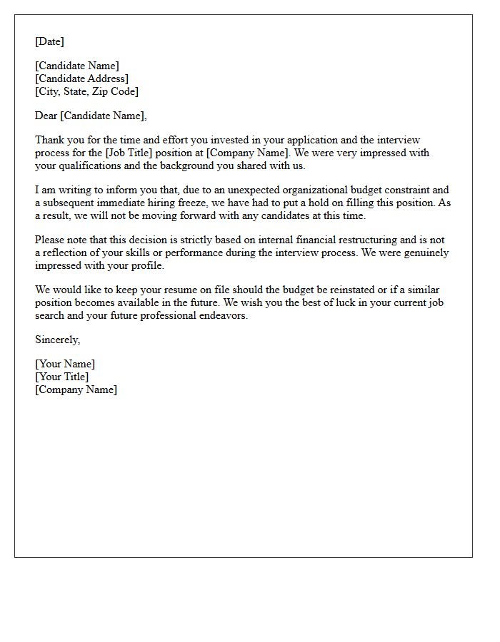 Budget Constraint Hiring Freeze Implementation Rejection Letter