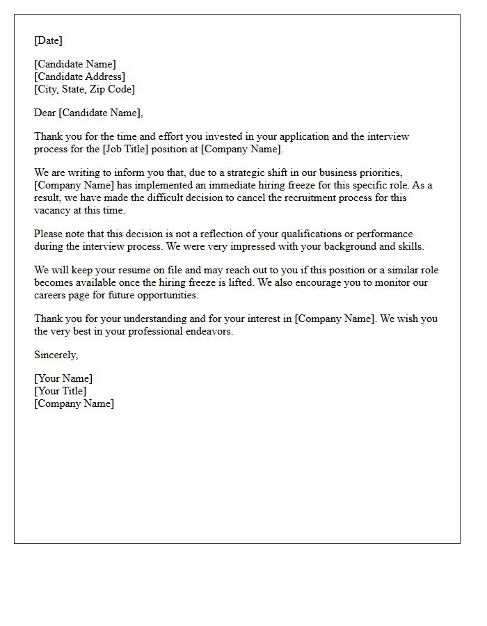 Open Vacancy Hiring Freeze Implementation Rejection Letter