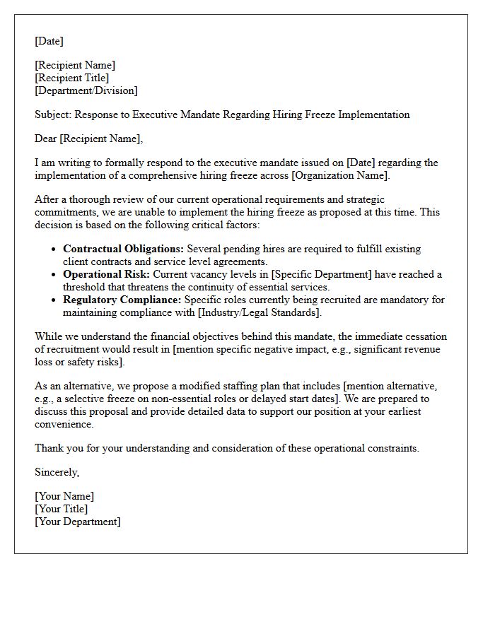 Executive Mandate Hiring Freeze Implementation Rejection Letter