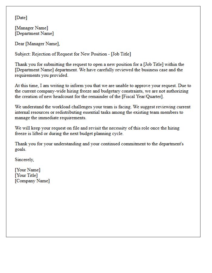 New Position Hiring Freeze Request Rejection Letter