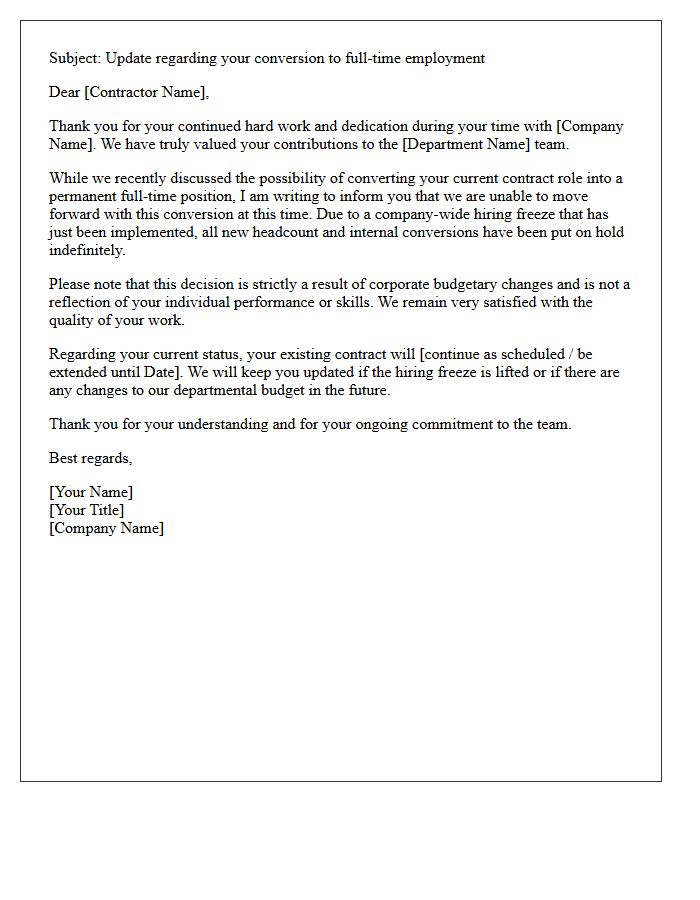 Contractor Conversion Hiring Freeze Implementation Rejection Letter