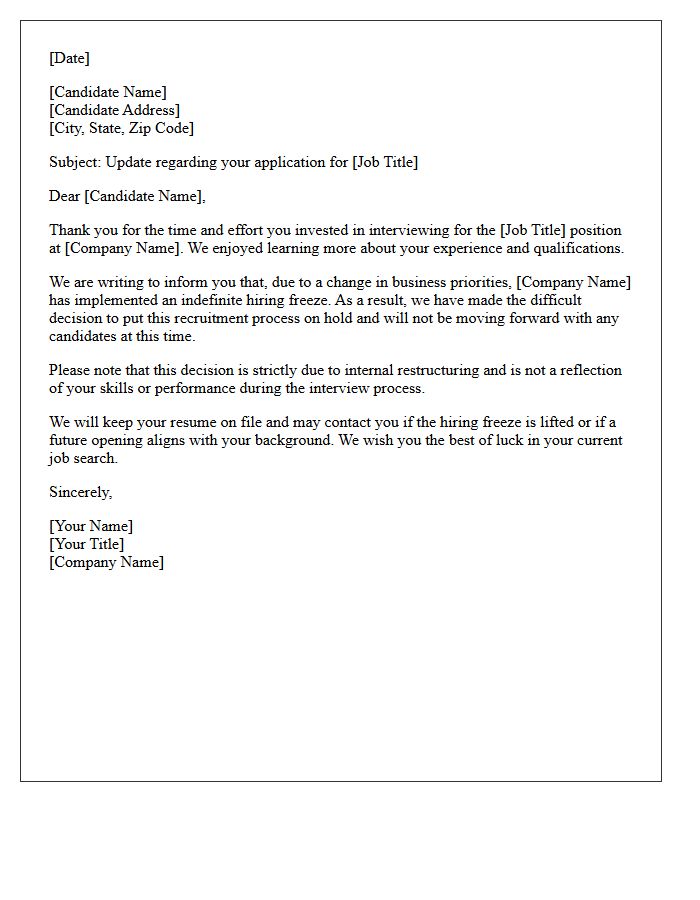 Indefinite Hiring Freeze Implementation Rejection Letter