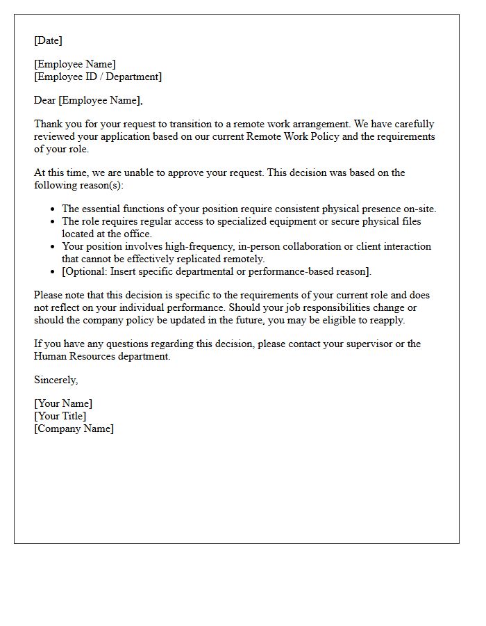 Remote Work Ineligibility Rejection Letter
