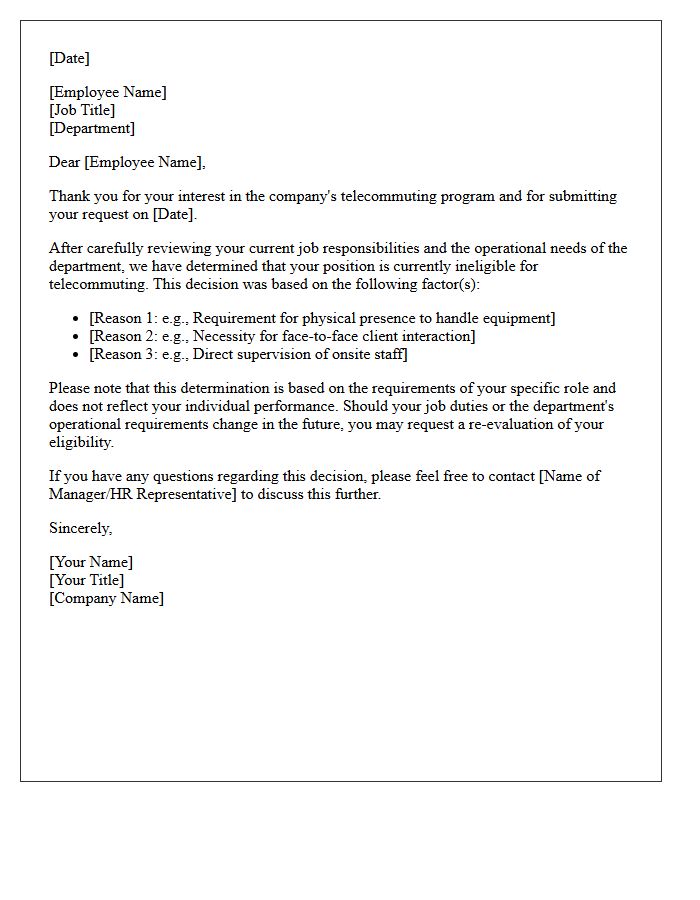 Telecommuting Ineligibility Notification Letter