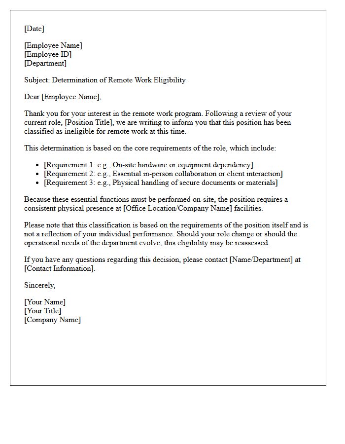 Position Ineligibility For Remote Work Letter