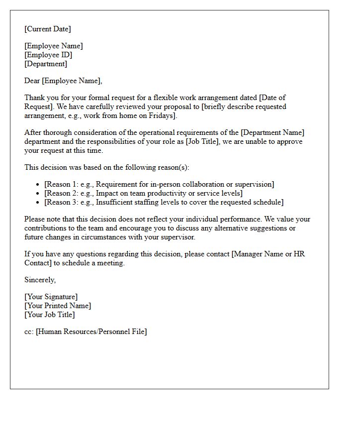 Flexible Work Arrangement Denial Letter