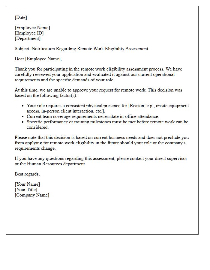 Remote Work Eligibility Assessment Rejection Letter