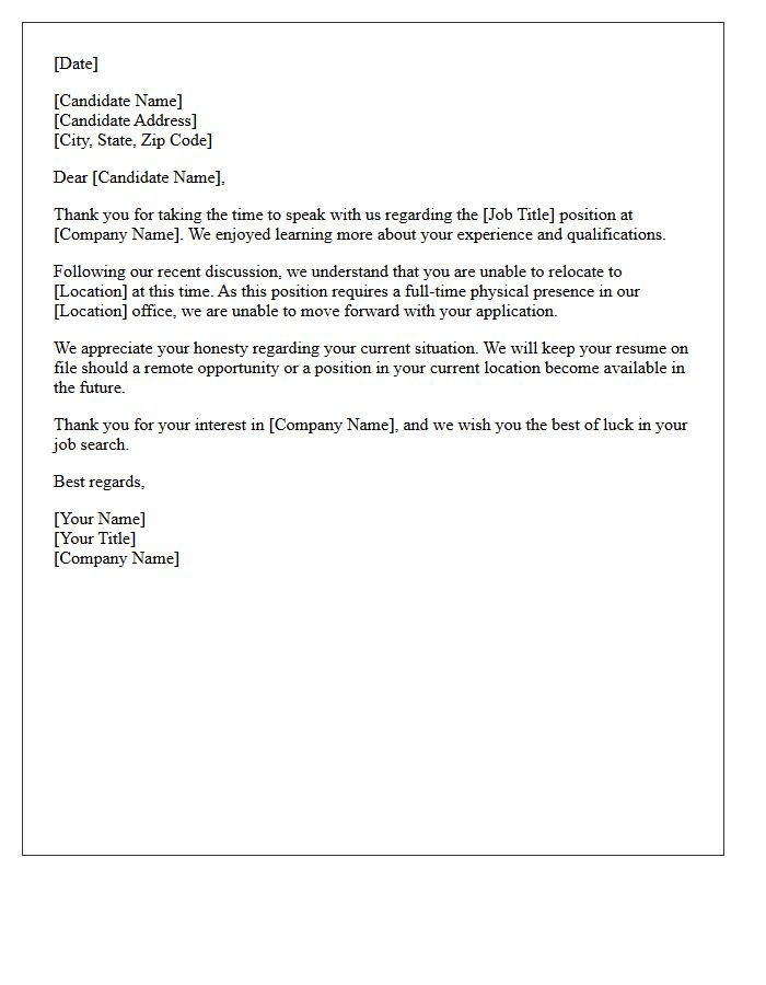 Candidate Relocation Unwillingness Rejection Letter