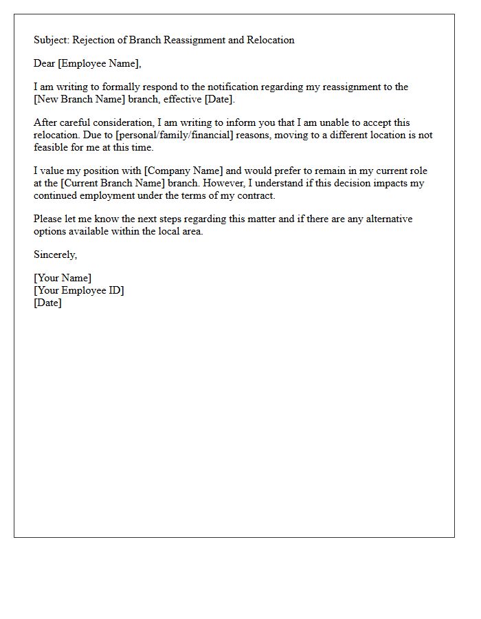 Branch Reassignment Relocation Unwillingness Rejection Letter
