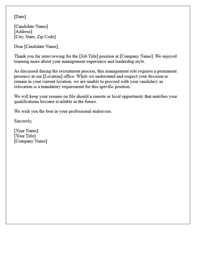 Management Position Relocation Unwillingness Rejection Letter