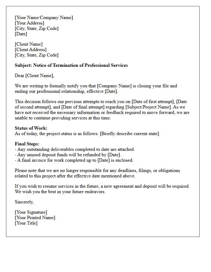 Unresponsive Client Disengagement Letter