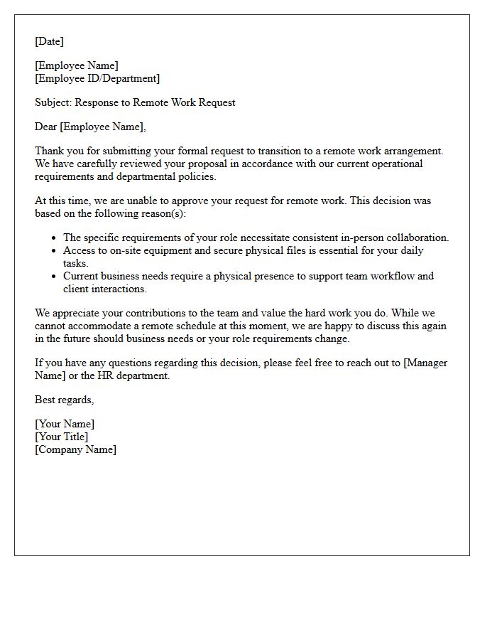 Remote Work Availability Rejection Letter