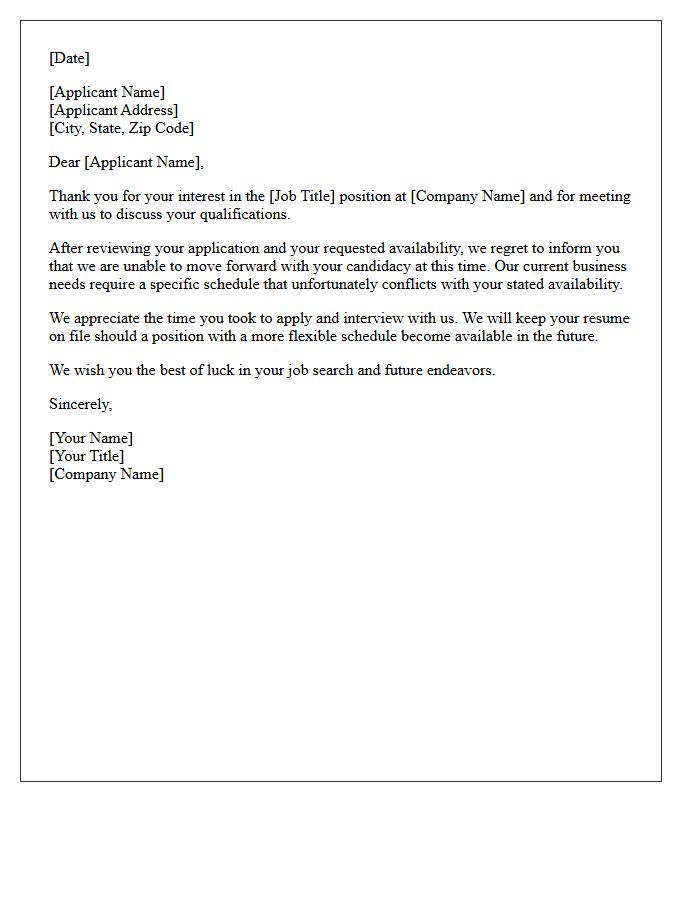 Part Time Schedule Conflict Rejection Letter