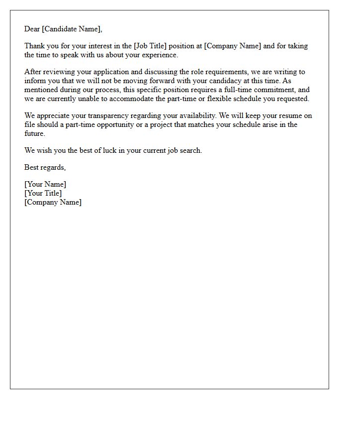 Full Time Requirement Mismatch Rejection Letter