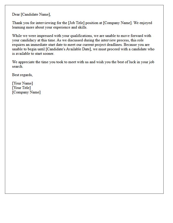 Immediate Start Date Conflict Rejection Letter