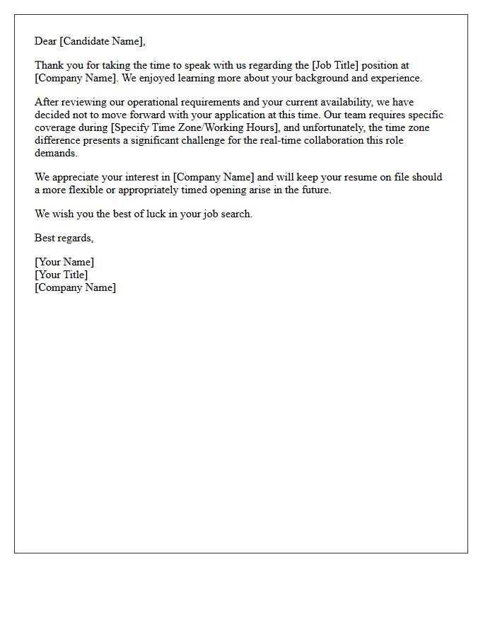 Time Zone Availability Mismatch Rejection Letter