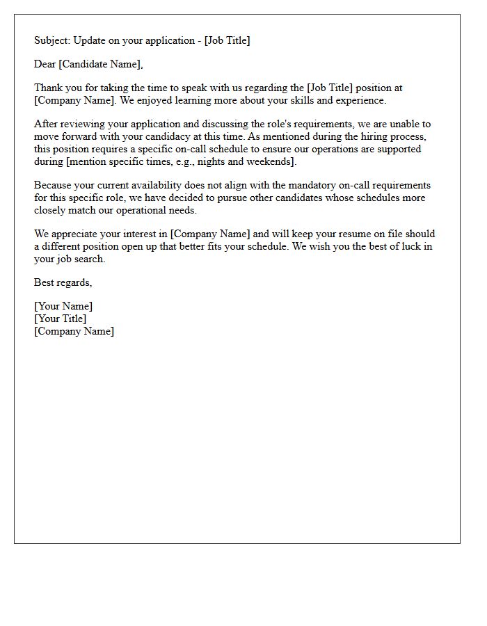 On Call Availability Mismatch Rejection Letter