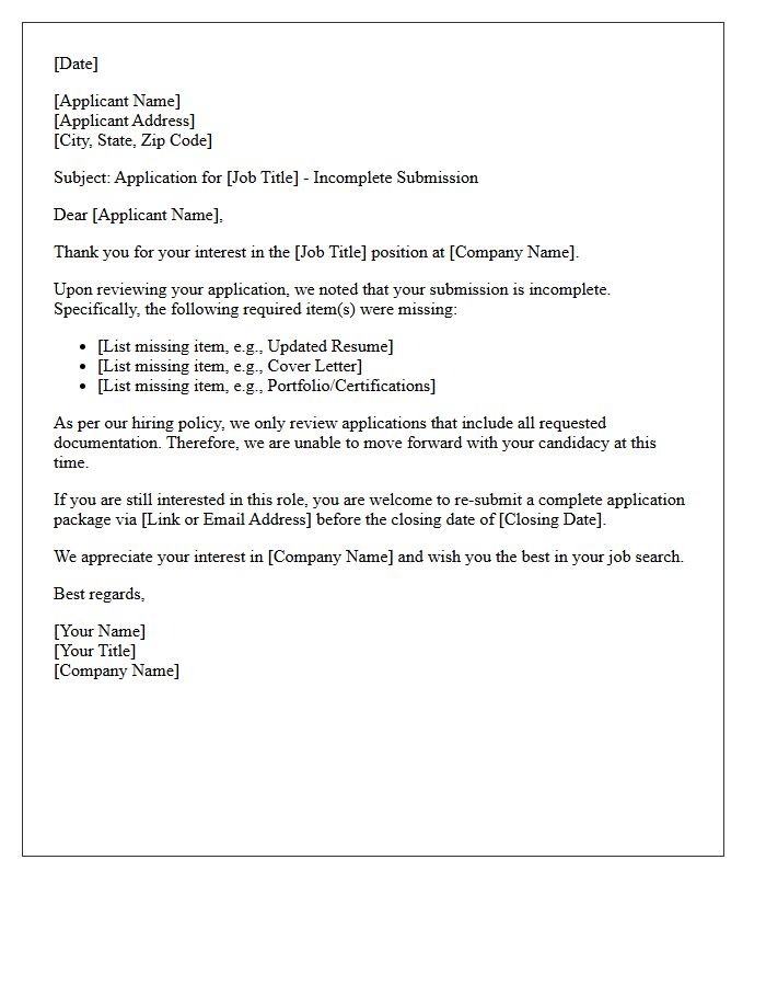 Incomplete Resume Submission Rejection Letter