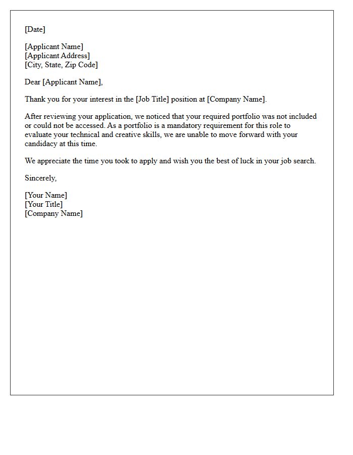 Missing Portfolio Application Rejection Letter