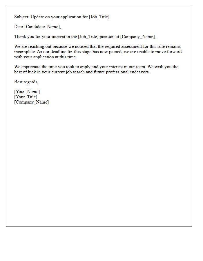 Unfinished Assessment Candidate Rejection Letter