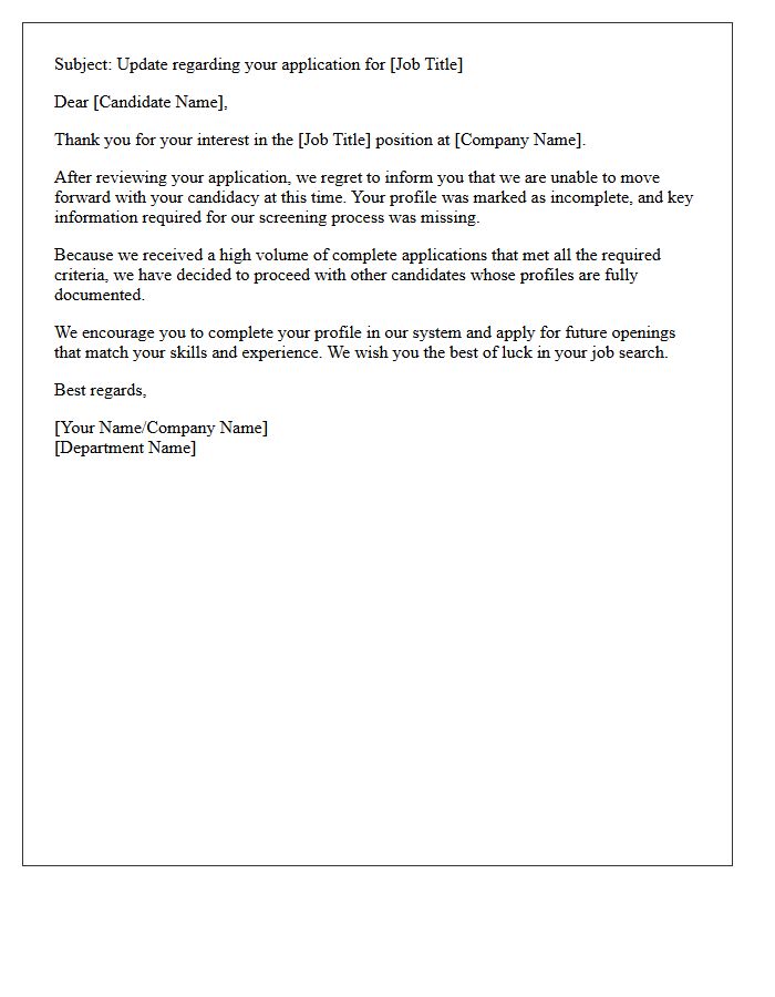 Incomplete Profile Disqualification Rejection Letter