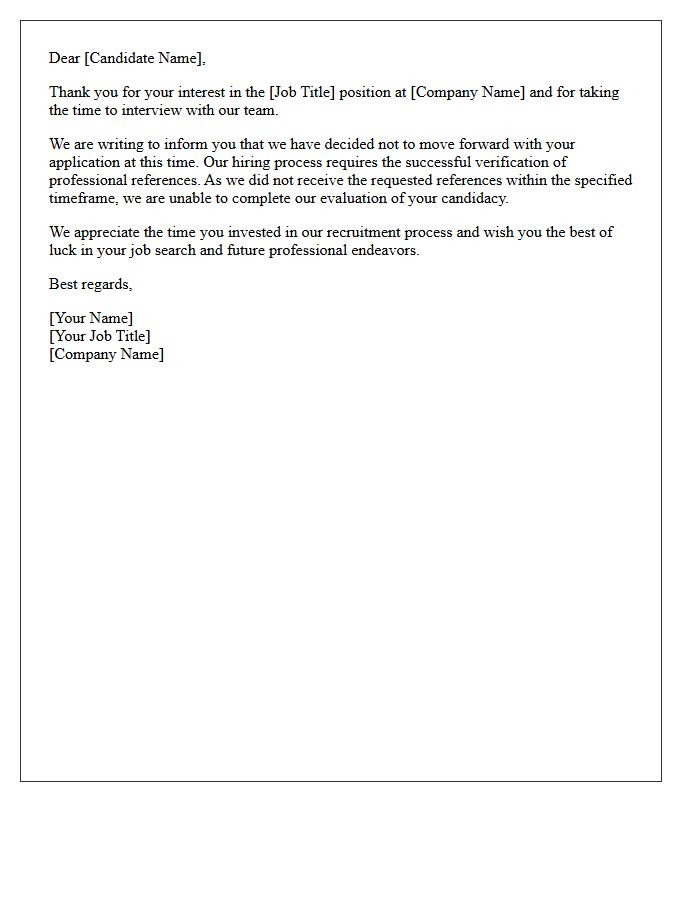 Missing Professional References Rejection Letter