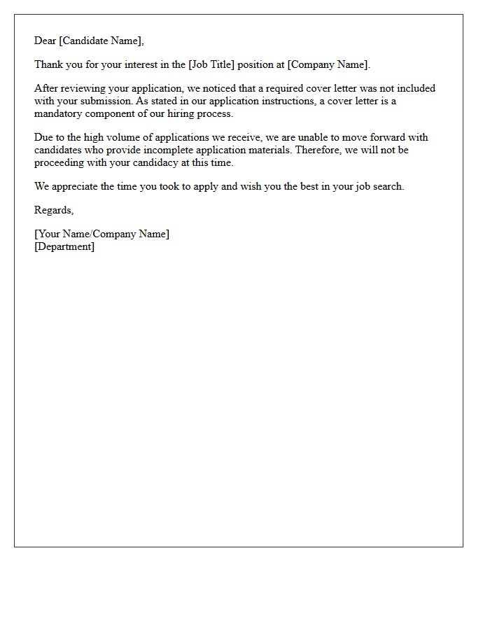 Missing Cover Letter Application Rejection Letter