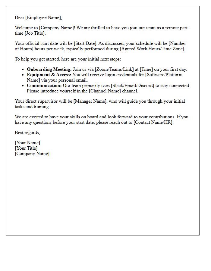 Remote Part-Time Employee Welcome Letter
