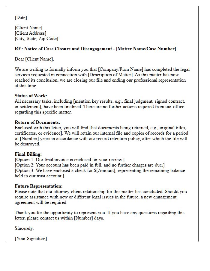 Closure of Client File and Disengagement Letter