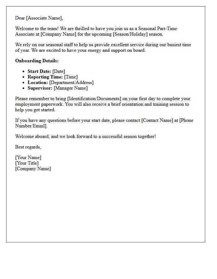 Seasonal Part-Time Associate Welcome Letter