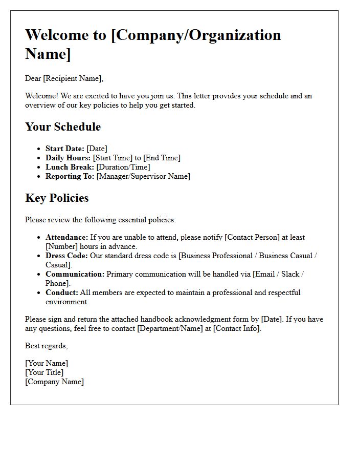 Welcome Letter With Schedule And Policies