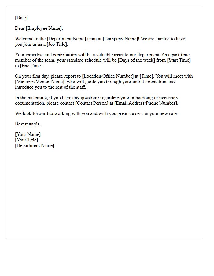 Departmental Part-Time Team Welcome Letter