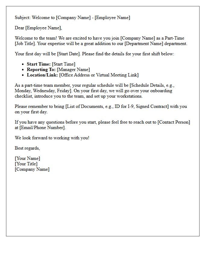 Onboarding Welcome Letter For Part-Time Hires