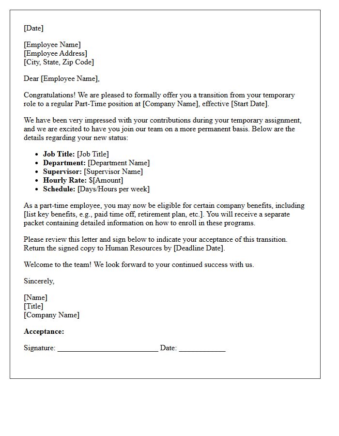 Temporary To Part-Time Transition Welcome Letter
