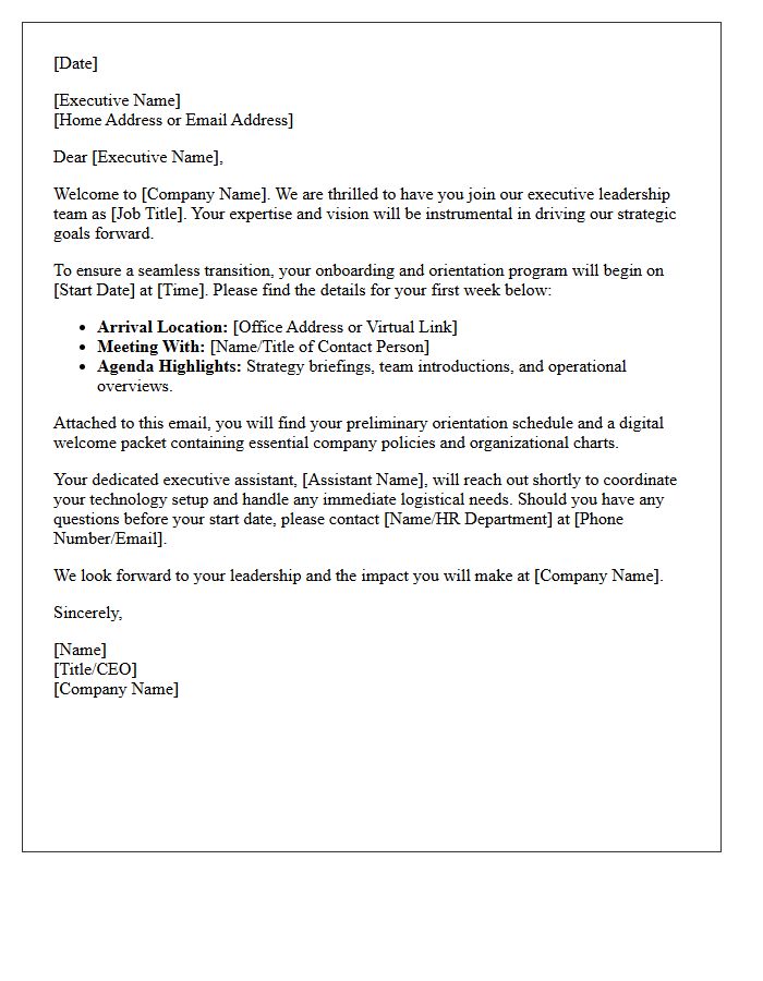 Executive Onboarding and Orientation Welcome Letter