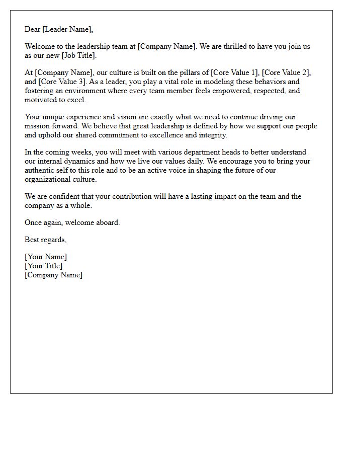 Organizational Culture Welcome Letter for Leadership