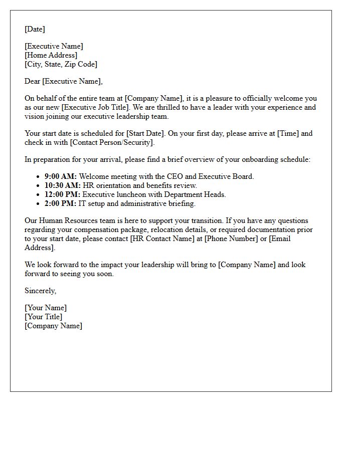 Human Resources Department Welcome Letter to New Executive