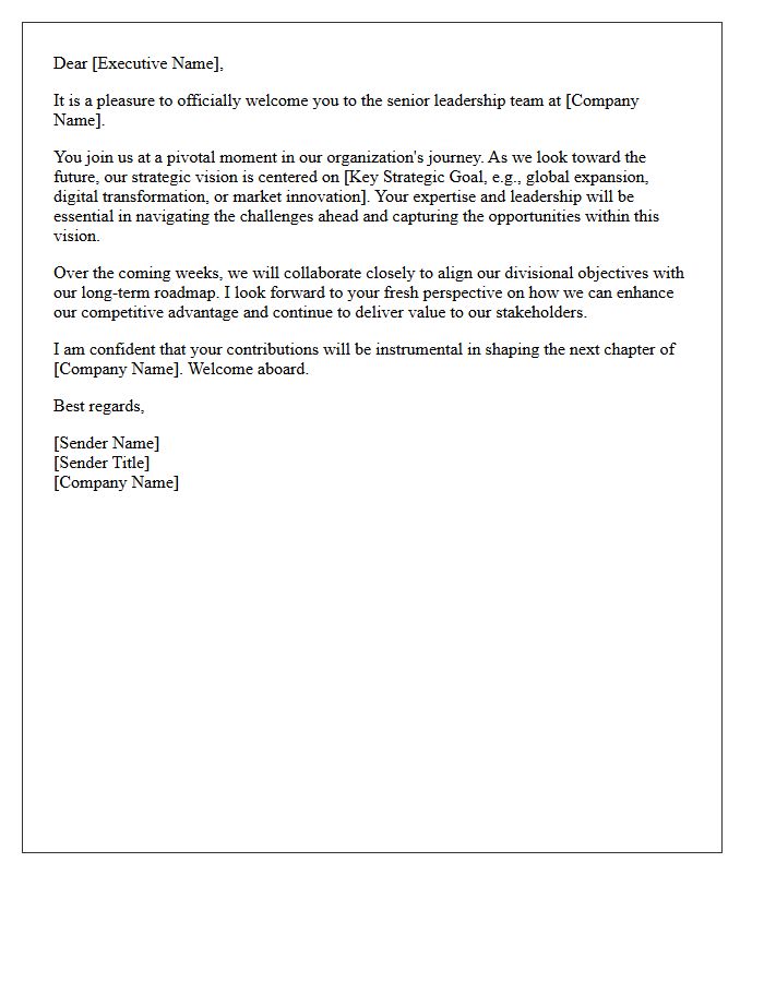 Strategic Vision Welcome Letter for Senior Leadership