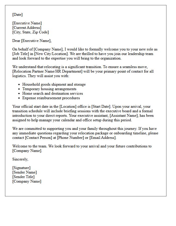 Executive Relocation and Transition Welcome Letter