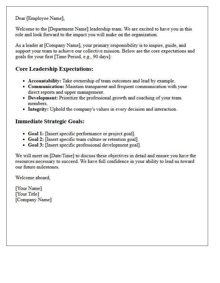Leadership Expectations and Goals Welcome Letter