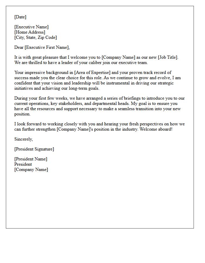 Company President Welcome Letter to Executive Hire