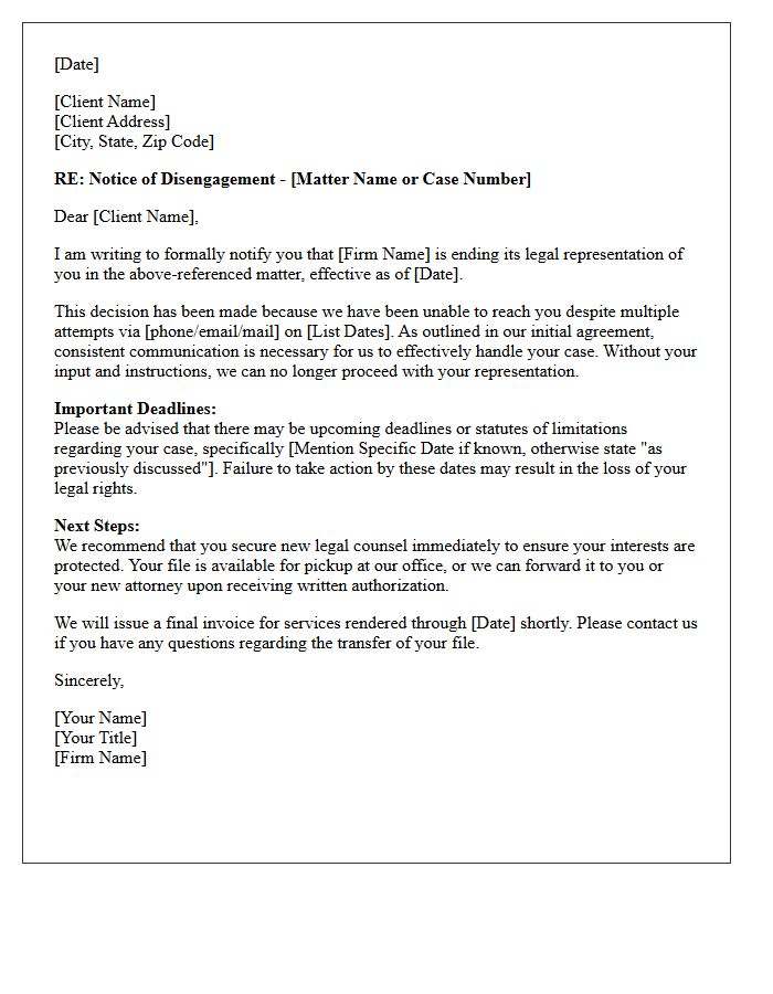 Inability to Reach Client Disengagement Letter