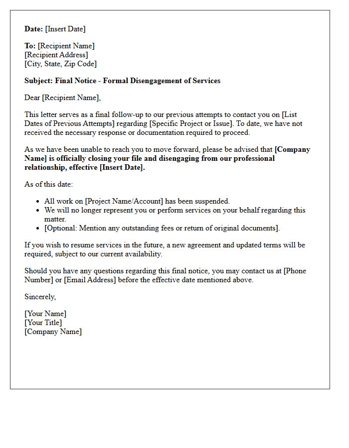Final Attempt to Contact and Disengagement Letter