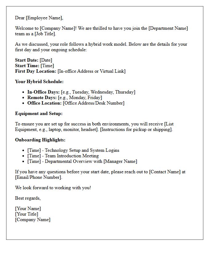Standard Hybrid Employee Welcome Letter