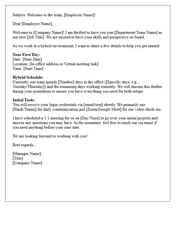 Direct Manager Welcome Letter for Hybrid Team Member