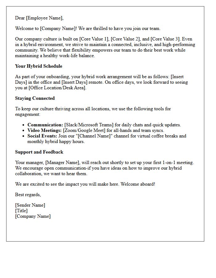 Company Culture and Hybrid Engagement Welcome Letter
