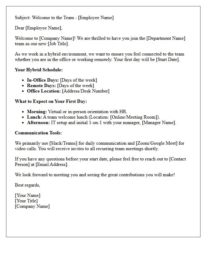 Team Introduction Welcome Letter for Hybrid Employee
